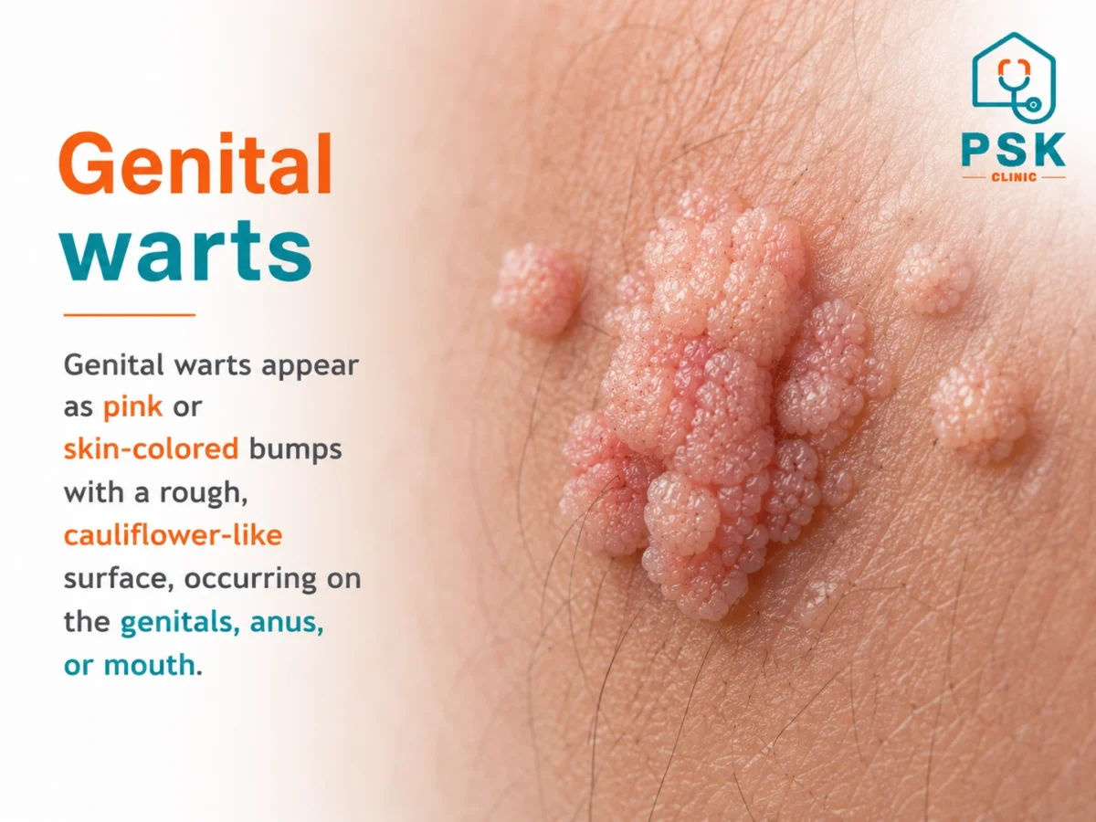 Genital warts with text overlays