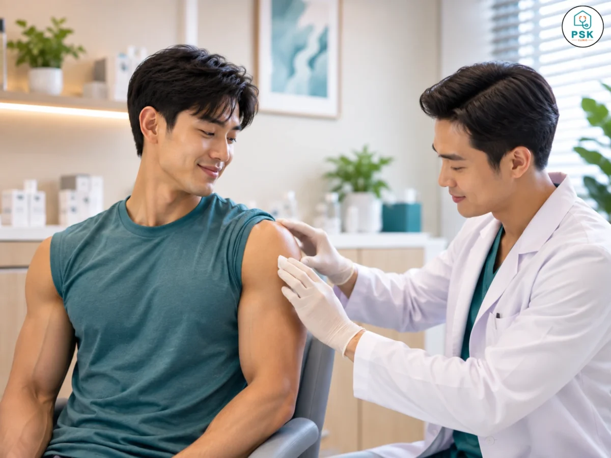 นักกล้ามฉีดวัคซีนไข้หวัดใหญ่